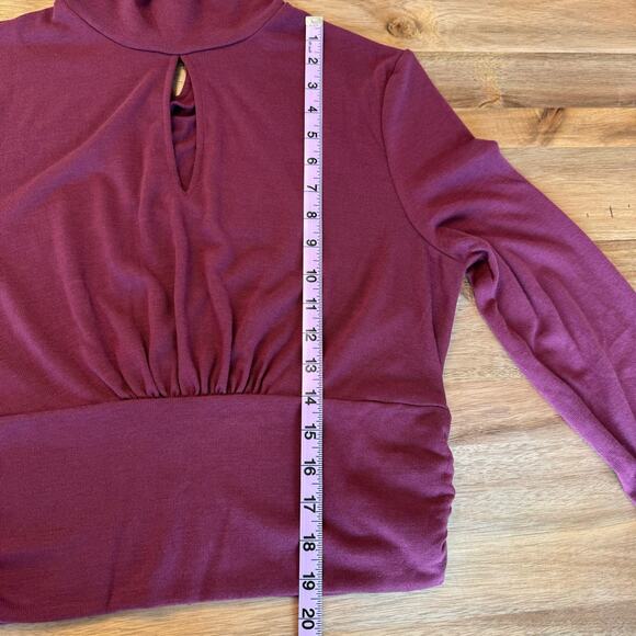 Mock Turtleneck Long Sleeve Top Womens XL Claret Red Dark Academia Keyhole - Picture 11 of 12
